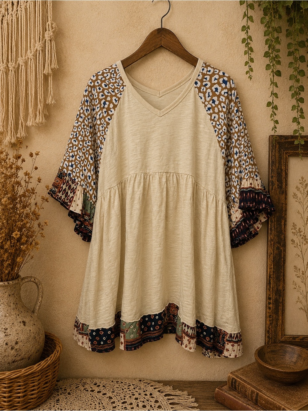 Gigio‎ Ruffle Mix Print Top Blouse Size Small